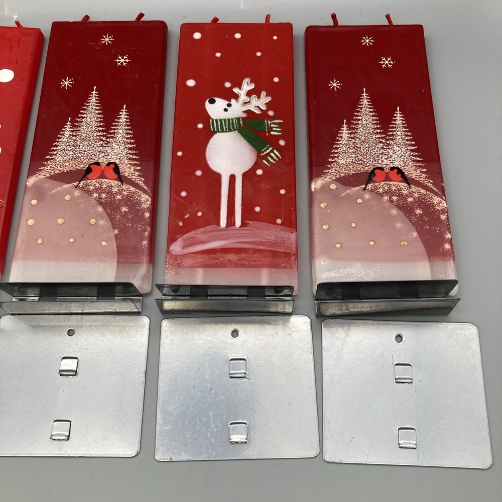 Set Of 4 Vintage Flatyz Flat Christmas Candles Santa Reindeer Snow Double Wick - Picture 6 of 16